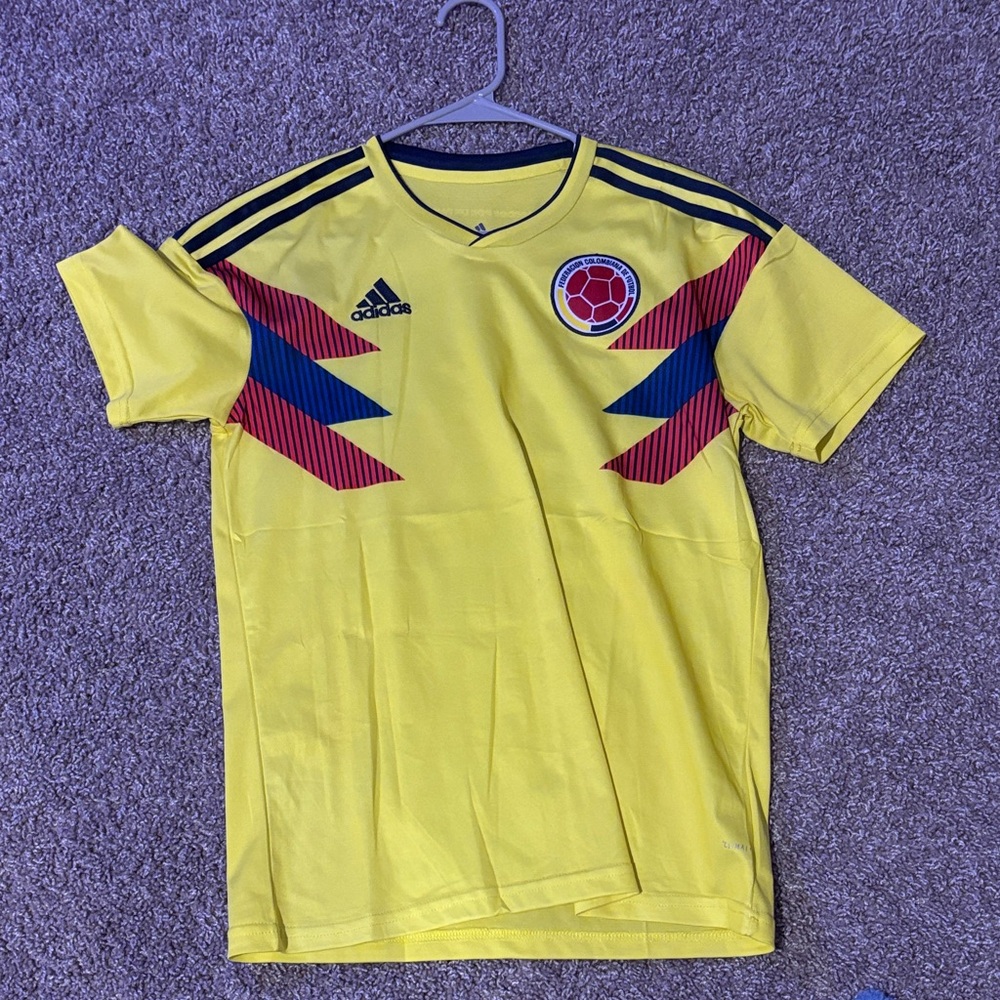 Adidas Yellow Colombia Soccer Jersey with Red and Blue Accents